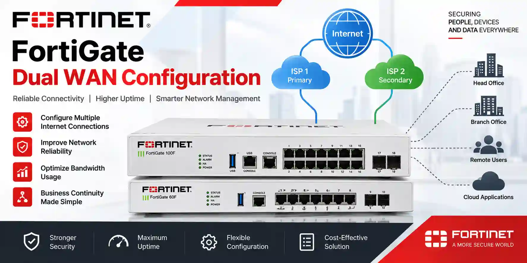 FortiGate dual WAN branch configuration concept with primary and secondary internet links