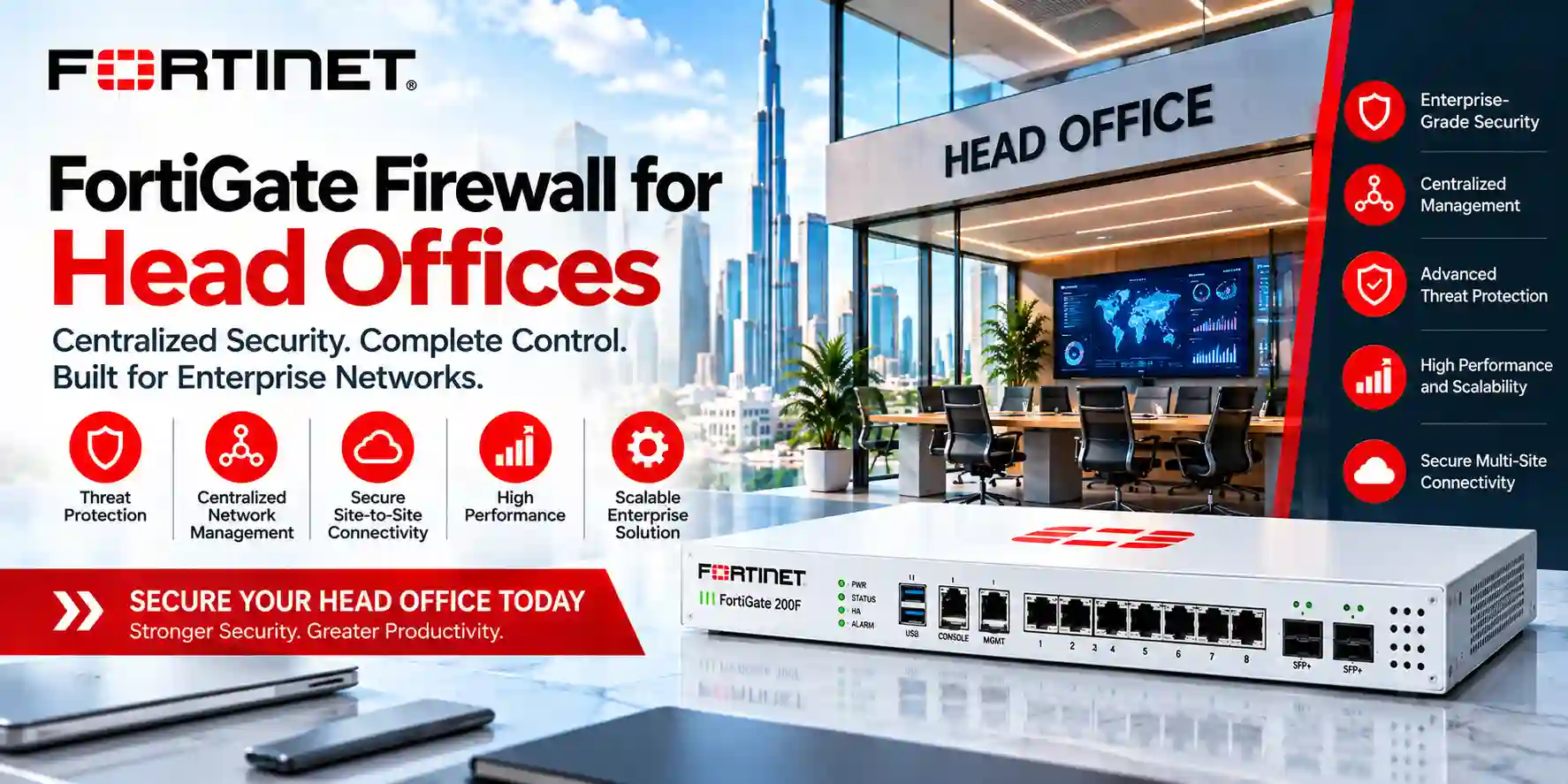 FortiGate firewall for enterprise head office network security