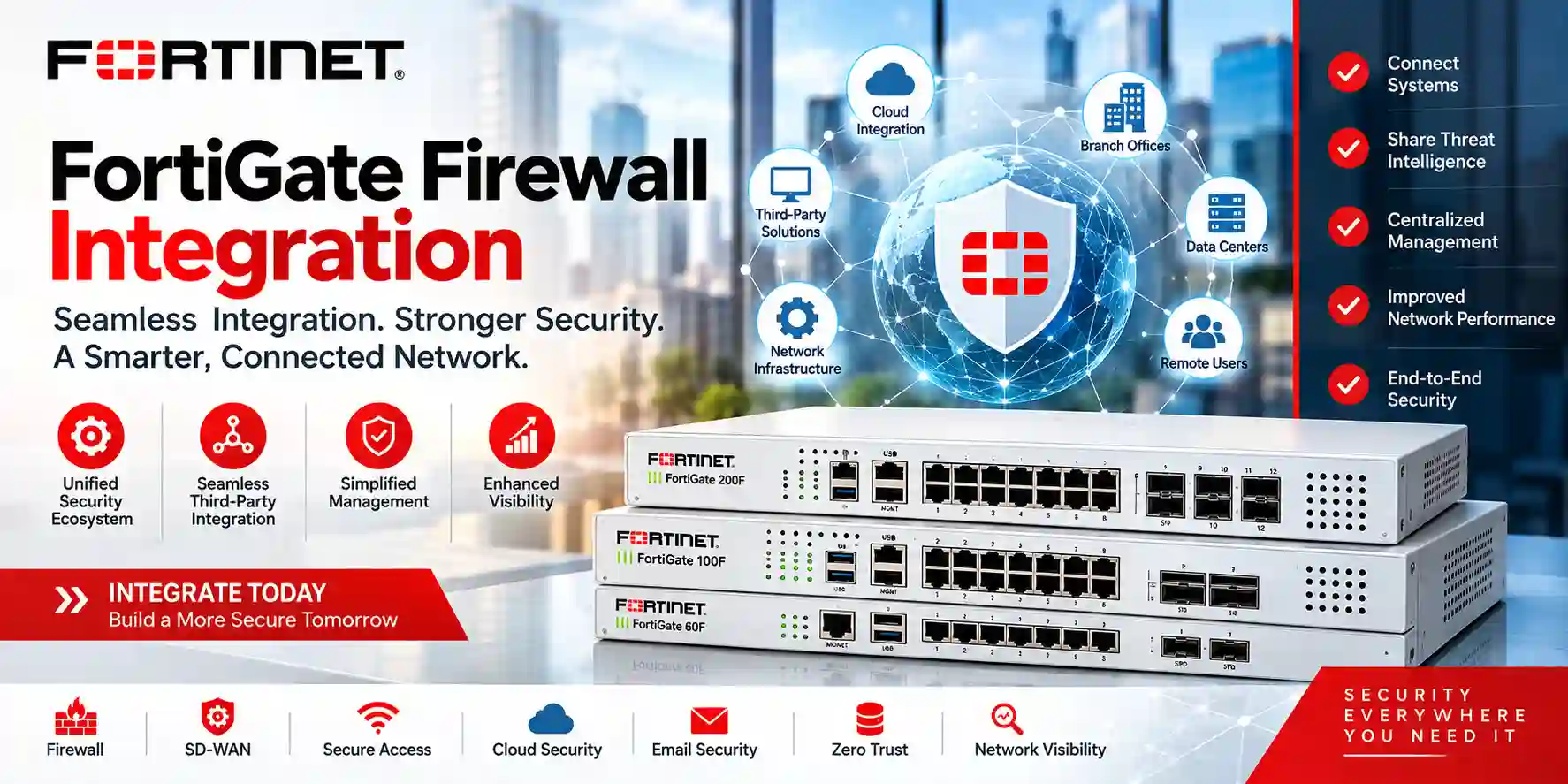 FortiGate firewall integration with branches, cloud, data centers and remote users