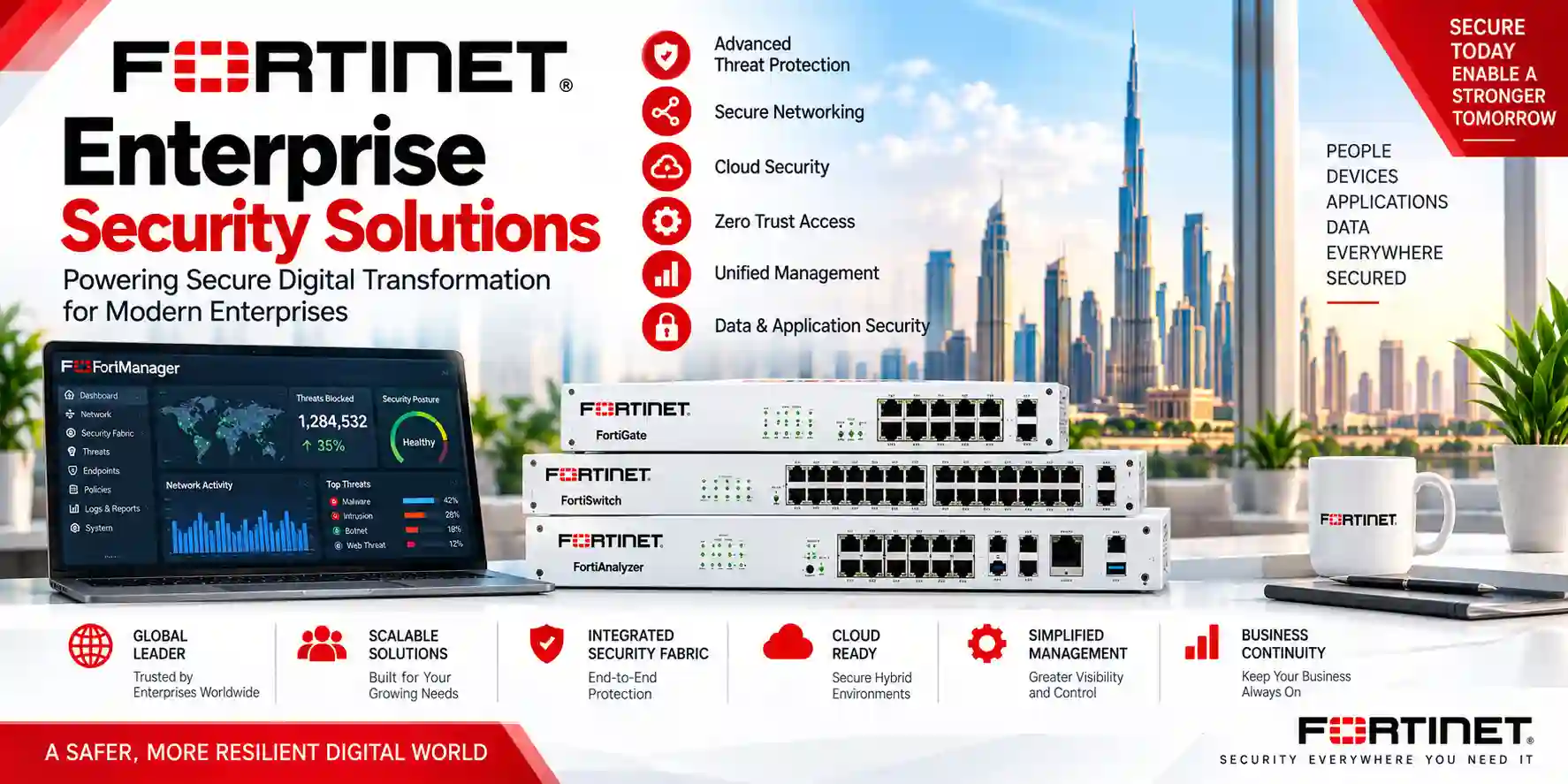 Fortinet enterprise security solutions with FortiGate, FortiSwitch and FortiAnalyzer