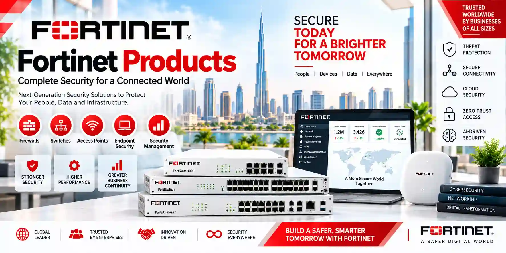 Fortinet firewall, switching and security management products for business deployments